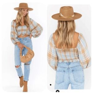 Show me your mumu Plaid Puff Sleeve Crop Top